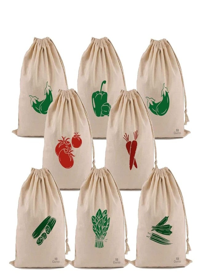 NB Crafted Vegetable Storage Bags for Fridge, Cotton Mesh Bag Reusable and Washable Multipurpose Eco Friendly Heavy-duty, Double Bags with Drawstrings (Pack of 8) - Image 1